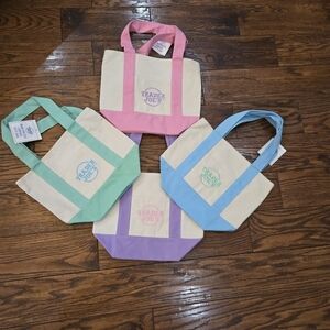 Canvas Tote Bag Set - Pink, Green, Blue, Purple